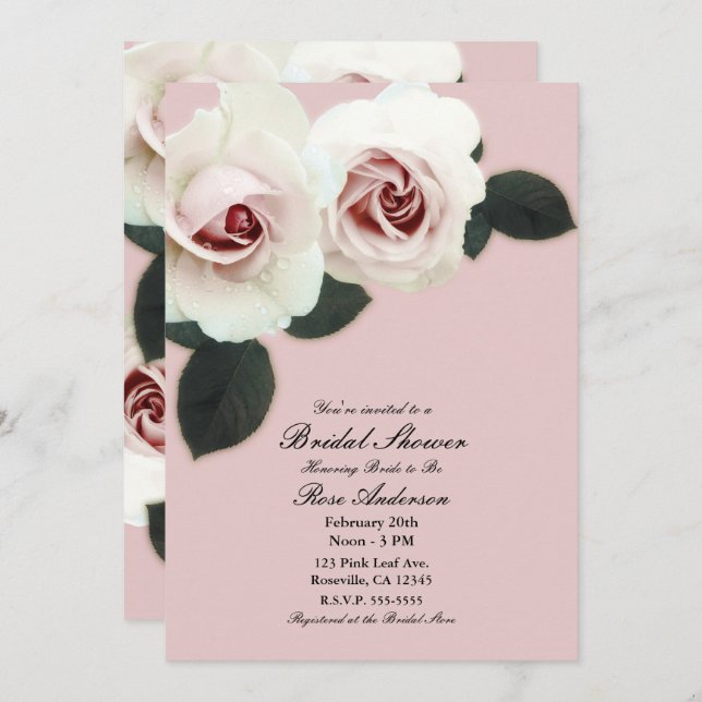 Soft Rose Blush Pink Roses Elegant Bridal Shower Invitation (Front/Back)