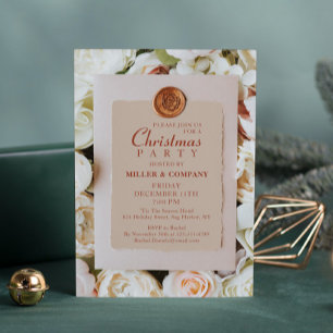 Soft Rose Floral Chic Corporate Christmas Party Invitation