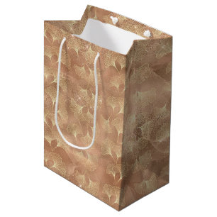 Soft Rose Ginkgo Botanical Gold Leaf Pattern Medium Gift Bag