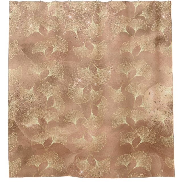 Soft Rose Ginkgo Botanical Gold Leaf Pattern Shower Curtain (Front)