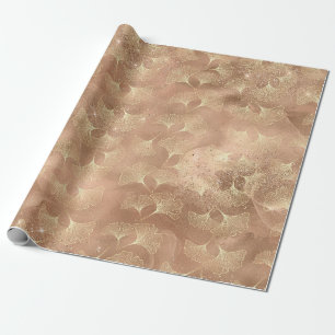 Soft Rose Ginkgo Botanical Gold Leaf Pattern Wrapping Paper