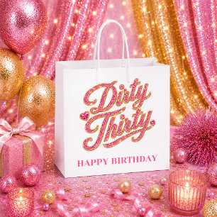 Soft Rose Gold Sparkle Dirty Thirty Gift Bag