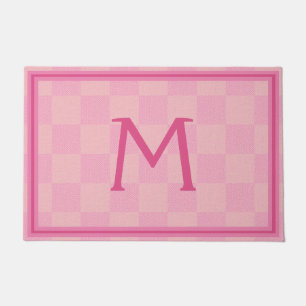 Soft Rose Pink Buffalo Plaid Monogram Doormat