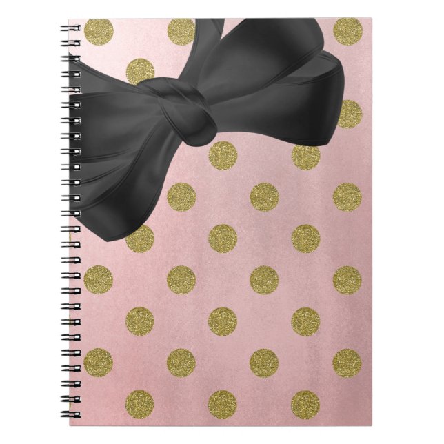 Soft Rose Pink Gold Glitter Glam Polka Dots Cute Spiral Notebook (Front)