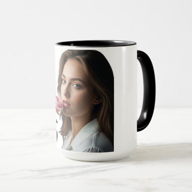 Soft Rose Portrait Aesthetic Two Tone Coffee Mug (Front Right)