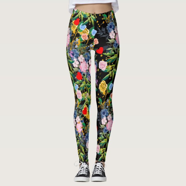 Soft roses black Field | roses Leggings (Front)
