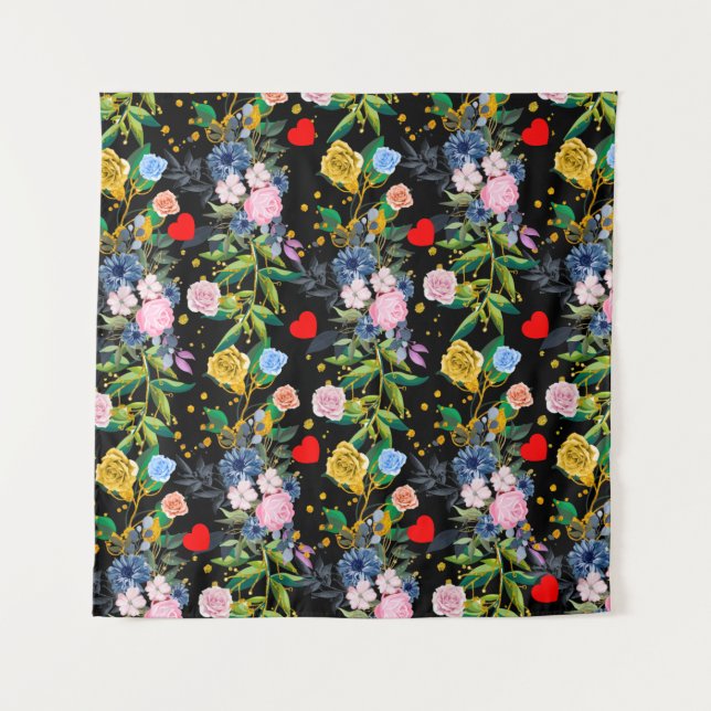 Soft roses black Field | roses Tapestry (Front)