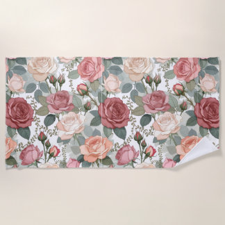 Soft Roses & Foliage — Contemporary Feminine Elega Beach Towel
