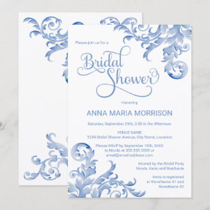 Soft Royal Blue Watercolor Flourish Bridal Shower Invitation