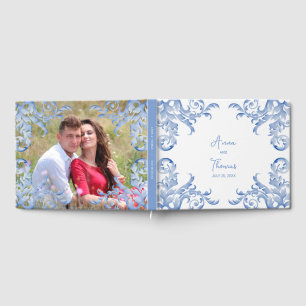 Soft Royal Blue Watercolor Flourish Guest Book