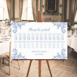 Soft Royal Blue Watercolour Flourish Seating Chart