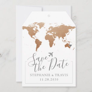 Soft Rust World Map Luggage Tag Save the Date