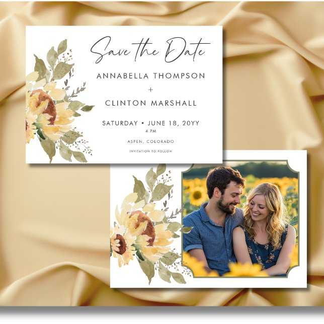 Soft Rustic Large Boho Sunflowers Wedding Photo Save The Date (Soft Rustic Large Boho Sunflowers Wedding Save the Date Card)