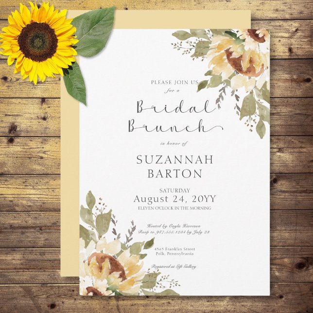 Soft Rustic Large Yellow Sunflowers Bridal Brunch Invitation (Soft Rustic Large Yellow Sunflowers Bridal Brunch Invitation)