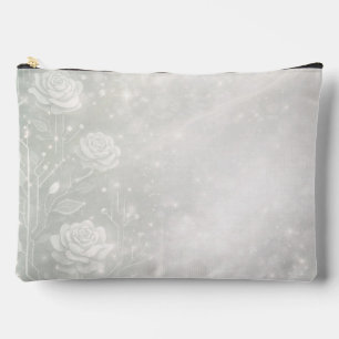 Soft sage and frosted white florals accessory pouch