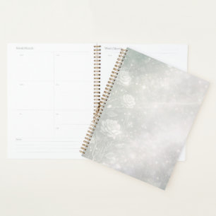 Soft sage and frosted white florals AI art Planner