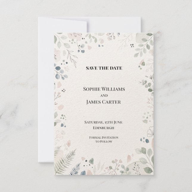 Soft Sage Blush Botanical Wedding Save The Date (Front)