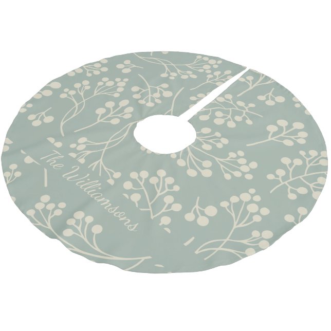 Soft Sage Botanical Personalised Family Name Brushed Polyester Tree Skirt (Angled)
