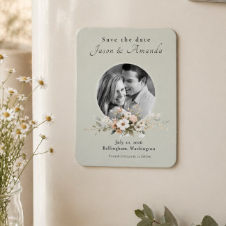 Soft Sage Botanical Photo Save the Date Magnet