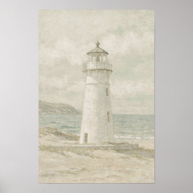 Soft Sage Coastal Lighthouse Poster (Front)
