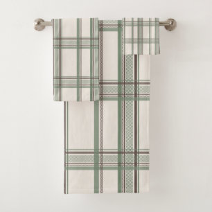 Soft Sage Cream Plaid Aesthetic Bath Towel Set