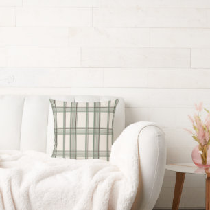 Soft Sage Cream Plaid Aesthetic Cushion