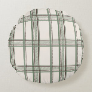 Soft Sage Cream Plaid Aesthetic Round Cushion