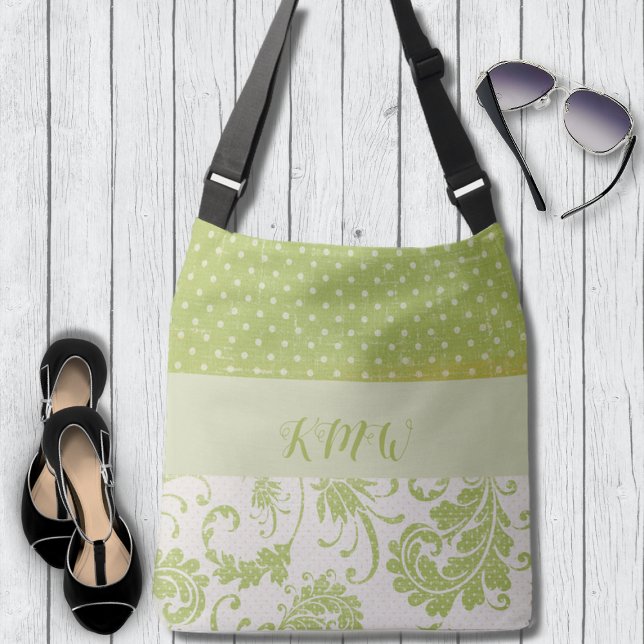 Soft Sage Damask and Grunge Dots Crossbody Bag (Creator Uploaded)