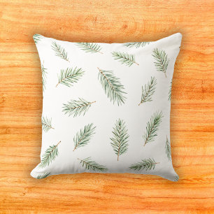 Soft Sage Douglas Fir Needle Watercolor Pattern Cushion