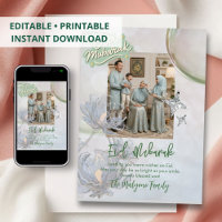 Soft Sage Floral Eid Mubarak Family Photo Card 
