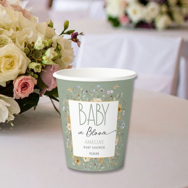 Soft Sage Green Baby Shower Floral Paper Cups (Creator Uploaded)