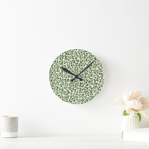 Soft Sage Green Botanical Leaf Foliage Pattern Round Clock