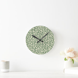 Soft Sage Green Botanical Leaf Foliage Pattern Round Clock