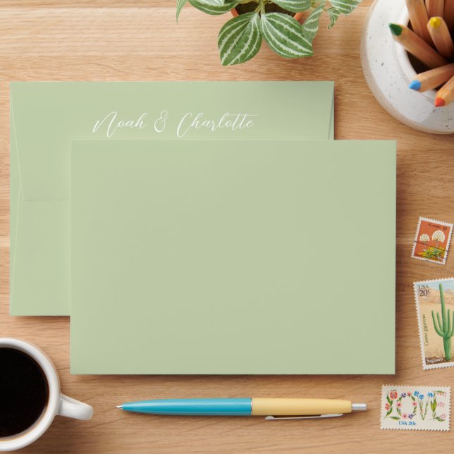 Soft Sage Green Earth Tones Wedding  Envelope (Desk)