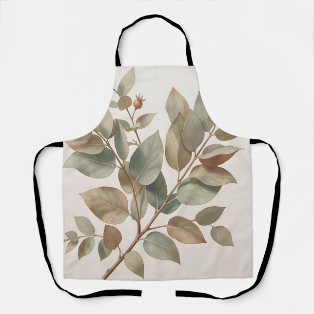 Soft Sage Green Eucalyptus Leaves Botanical Apron (Front)