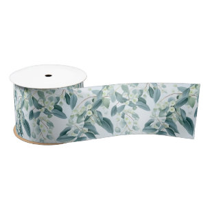 Soft Sage Green Eucalyptus Watercolour-style Satin Ribbon