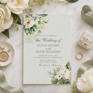 Soft Sage Green Floral Elegant Wedding Invitation