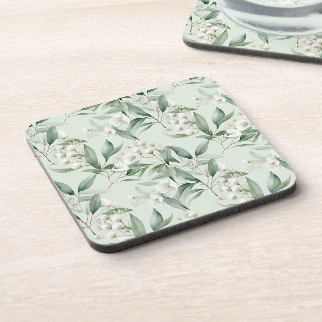 Soft Sage Green Floral Eucalyptus Coaster (Left Side)