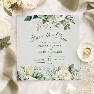 Soft Sage Green Floral Save the Date Card
