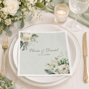 Soft Sage Green Floral Wedding Napkins