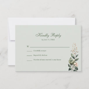 Soft Sage Green Floral Wedding RSVP Card