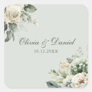 Soft Sage Green Floral Wedding Sticker