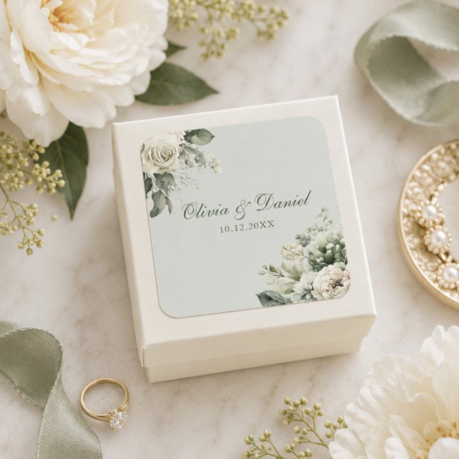 Soft Sage Green Floral Wedding Sticker (Soft Sage Green Floral Wedding Sticker)