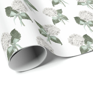Soft Sage Green Hydrangea Bow Wrapping Paper