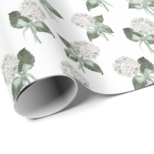 Soft Sage Green Hydrangea Bow  Wrapping Paper (Roll Corner)