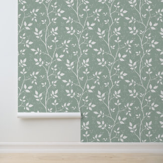 Soft Sage Green Minimal Botanical Branch Wallpaper