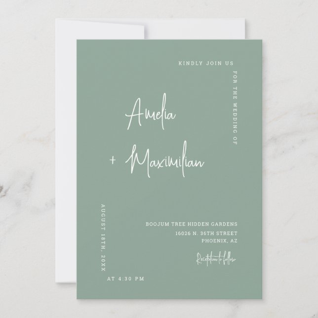Soft Sage Green Minimalist QR Code Wedding Photo Invitation (Front)