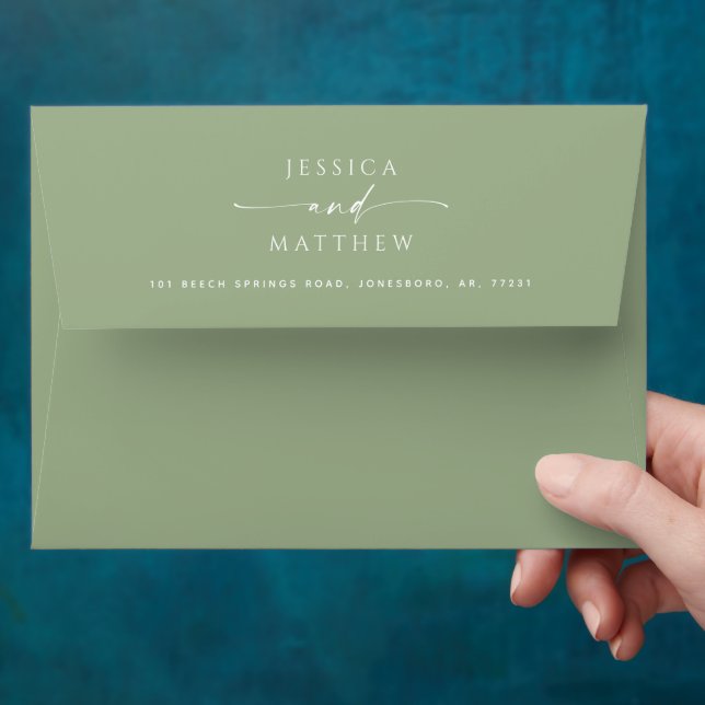 Soft Sage Green Wedding | Minimalist Summer Script Envelope (Hand)