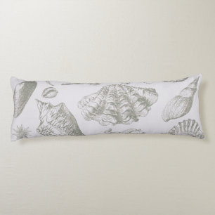 Soft Sage Grey Seashell Sketch Antique Nature Body Cushion
