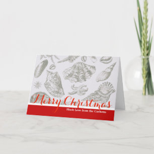 Soft Sage Grey Seashell Sketch Antique Nature Holiday Card